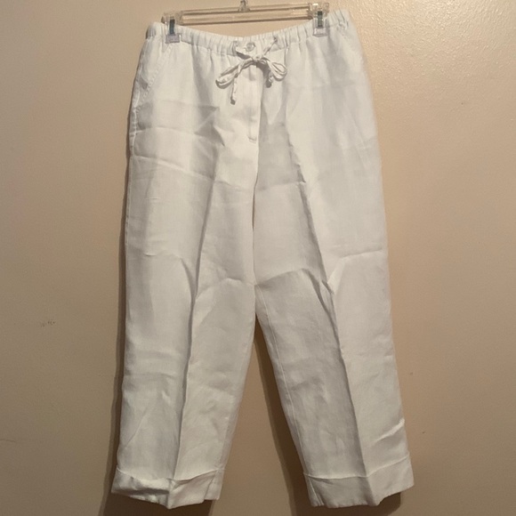 JM Collection Pants - JM Collection 100% White Lined Linen Elastic Waist Capris